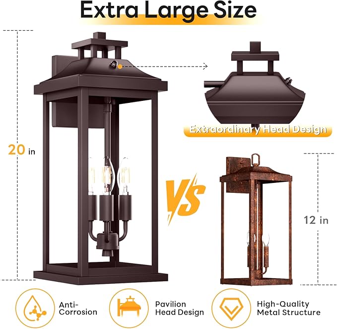 Oil Rubbed Bronze Dusk to Dawn Outside Lights 3-Light, Vintage Exterior Sconc...