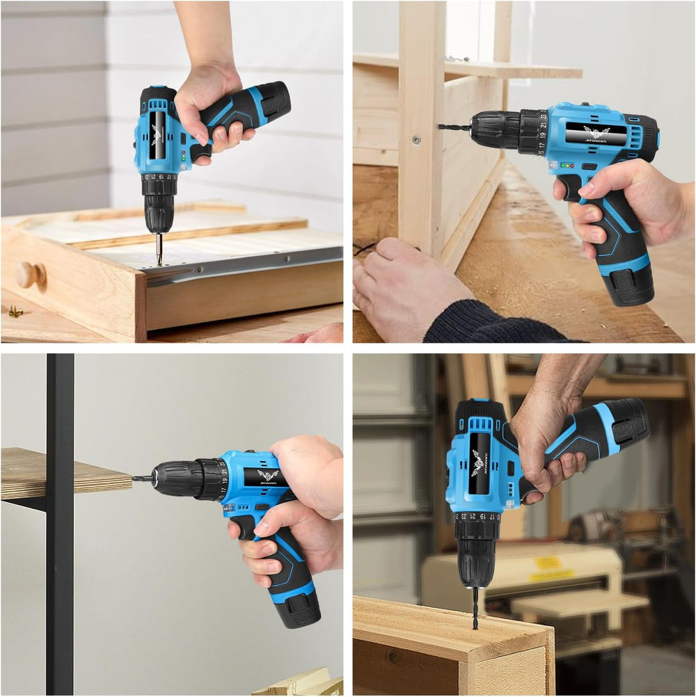 JENABOM Tool Set, 146-Piece Home Tool Kit with 12V Blue Cordless Drill