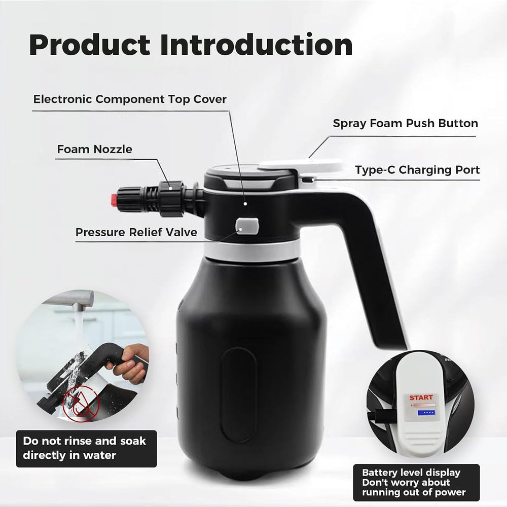 Electric Foam Sprayer,2L Portable Rechargeable Cordless Pressurized Spray Foa...
