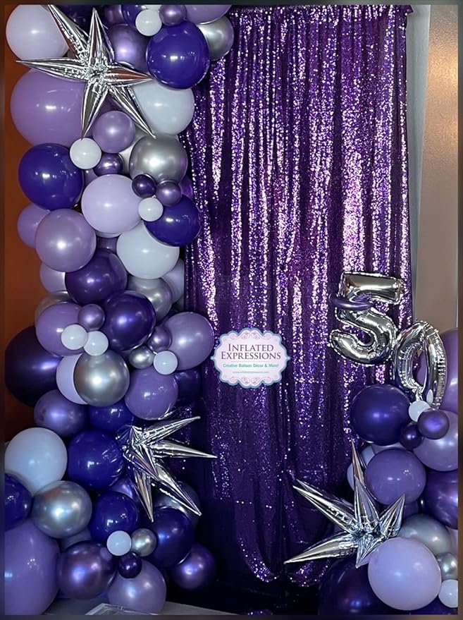 Poise3EHome Purple Sequin Backdrop Curtain,4 Panels 2FTx8FT Glitter Backgroun...