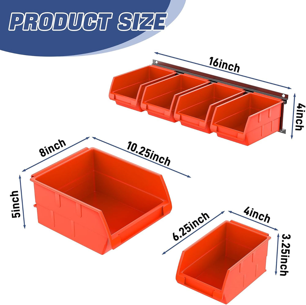 WALMANN Wall Mount Storage Bins for Small Parts, 10 Bins with 3 Metal Rails