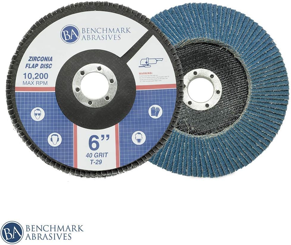 Benchmark Abrasives 6" x 7/8" Zirconia Type 29 Flap Discs, 40 Grit