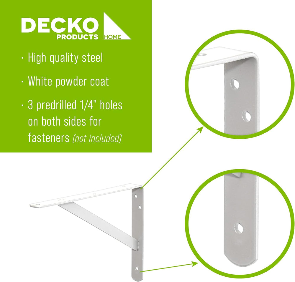 Decko Products 49143-10 Heavy-Duty Shelf Bracket, 10.5-Inch X 7.5-Inch, White...