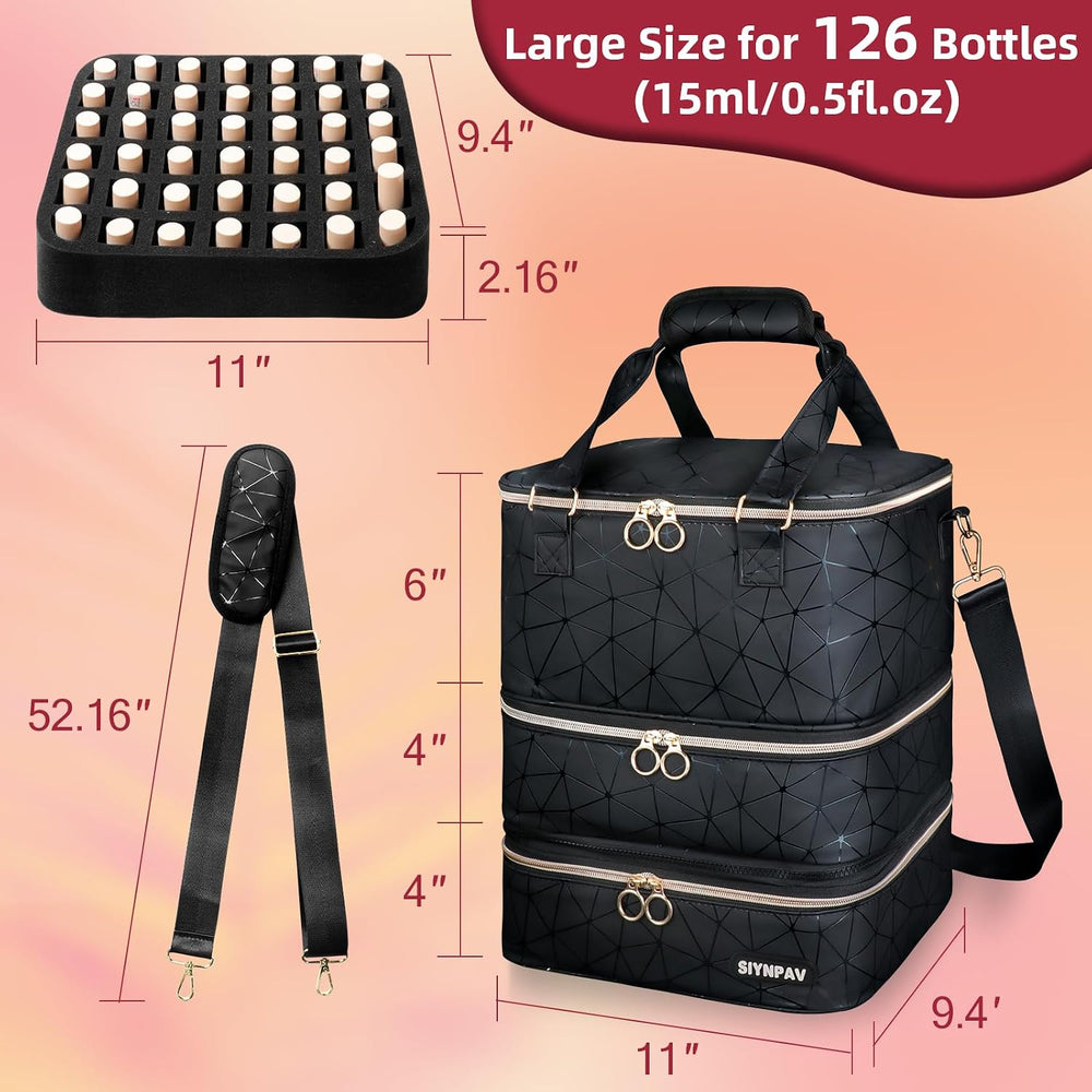 SIYNPAV Nail Polish Organizer Bag Holds 126 Bottles (15ml/0.5fl.oz)& Nail...