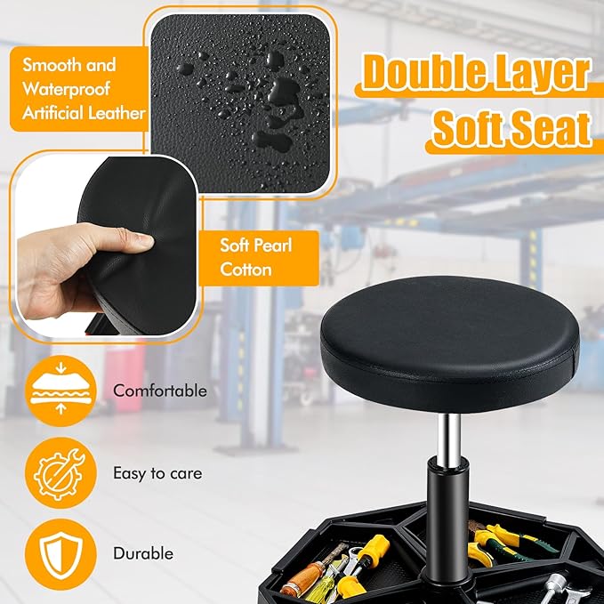 Adjustable Mechanic Rolling Stool, Pneumatic Rolling Stool