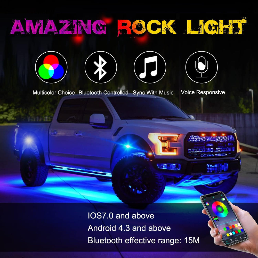 OFFROADTOWN 12 pods LED Rock Lights RGB Multicolor Neon Trail Rig Lights Unde...