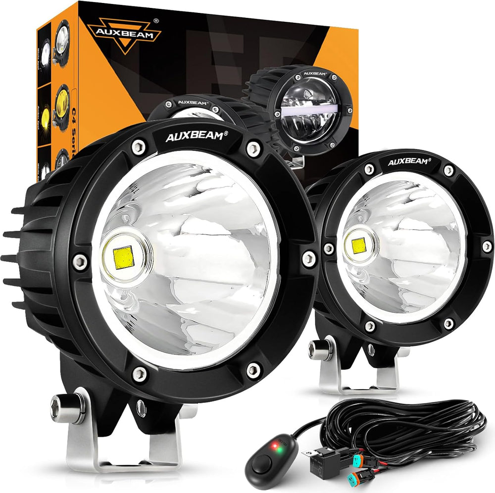 Auxbeam C4 Series 4 Inch Round LED Pod Lights 72W Offroad Spot Light Bar