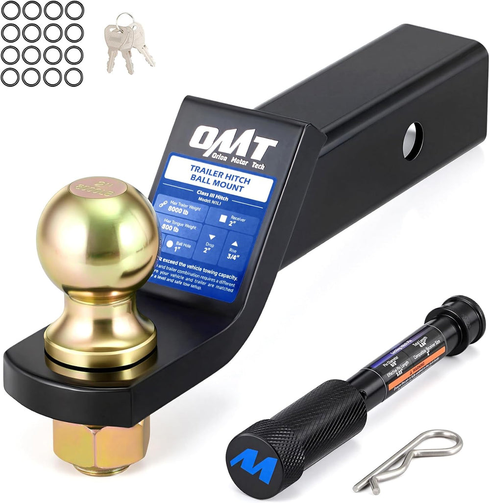 OMT Trailer Hitch Ball Mount with Locking Hitch Pin, 2" Receiver, 2&quot...