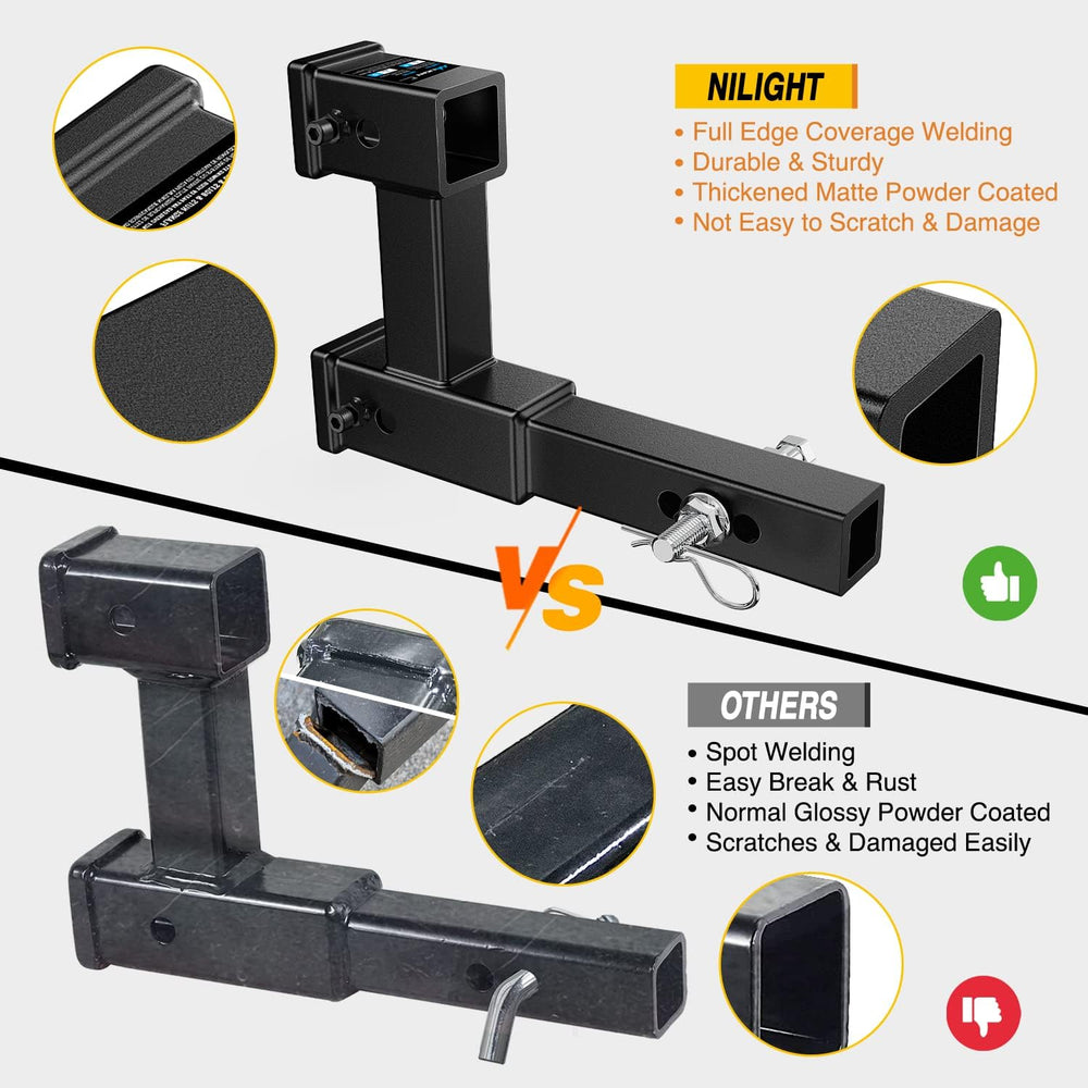 Nilight Dual Hitch Extender to 10", Rise Drop 7-1/2 inch w/Hitch Tightener