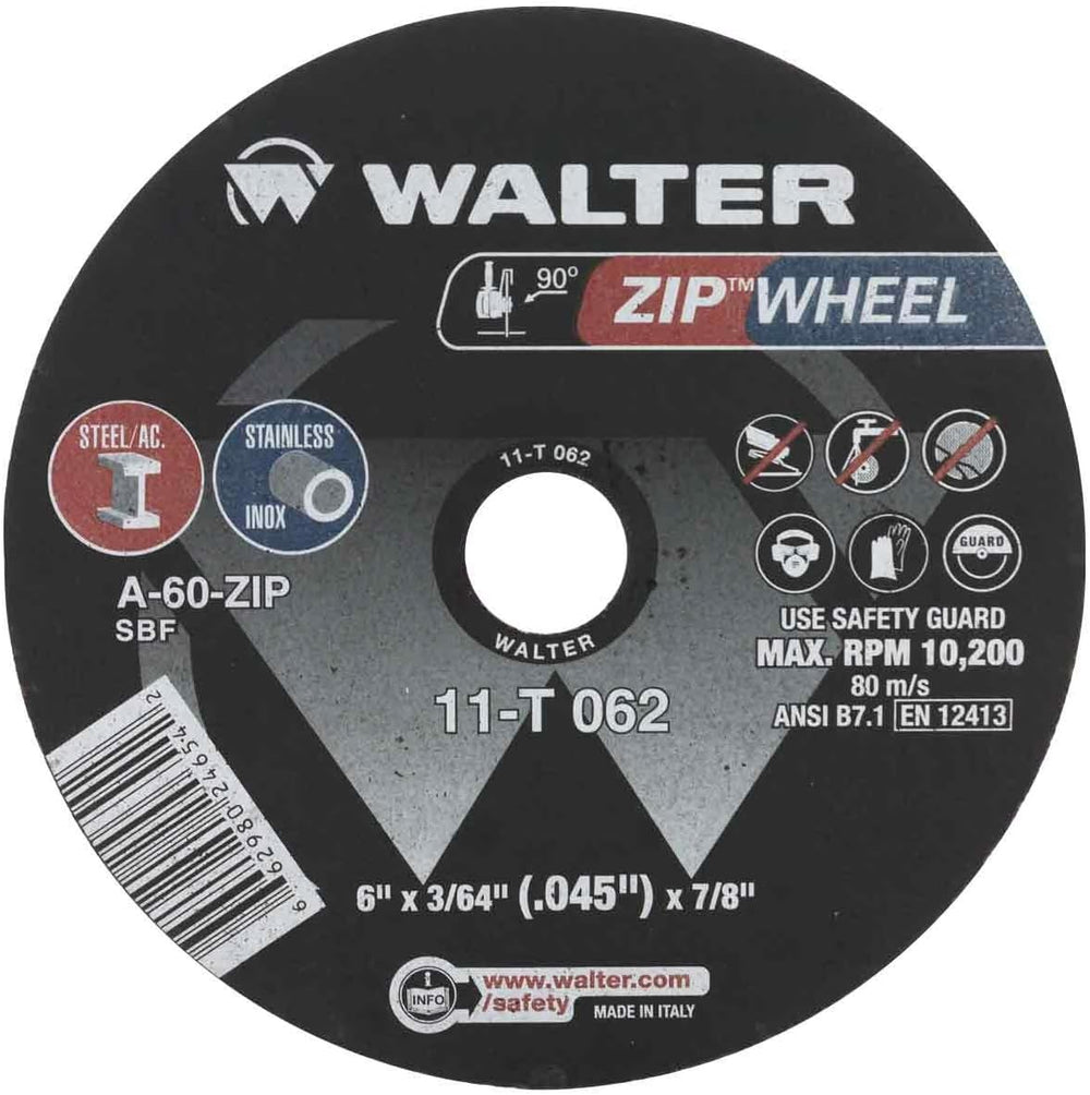 Walter 11T062 6x3/64x7/8 Zip Wheel Cut-Off Wheels Type 1 A60 Grit, 25 Pack