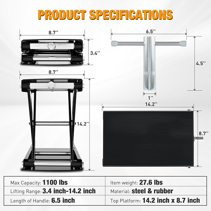 Nilight Motorcycle Lift Jack 1100 LBS Motorcycle Scissor Jack Stand Lift