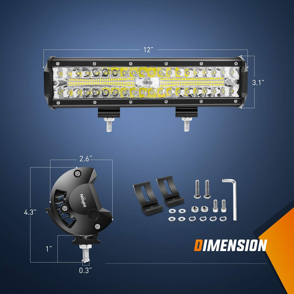 Nilight LED Light Bar Set, 12 Inch 300W Triple Row Spot Flood Combo Work Driv...