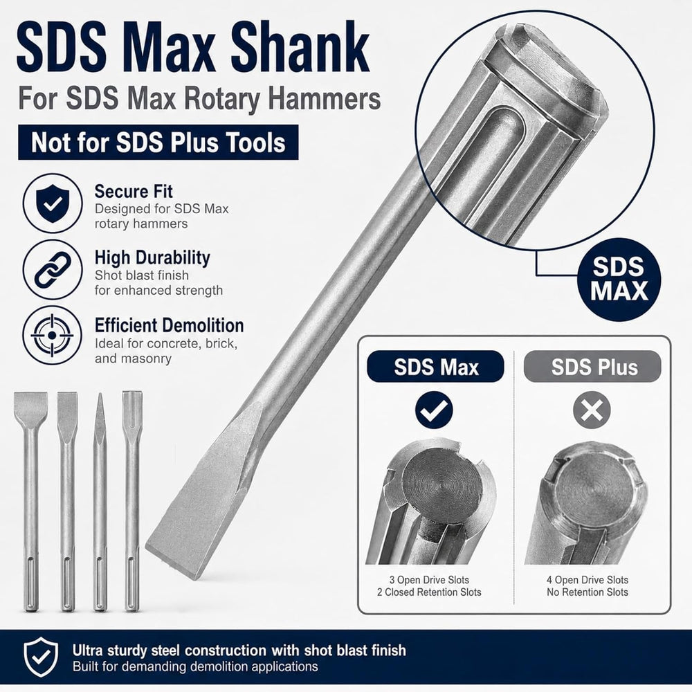 APACALI 6 Piece SDS Max Chisel Bit Set, 11 Inch Rotary Hammer Chisel Bits for...