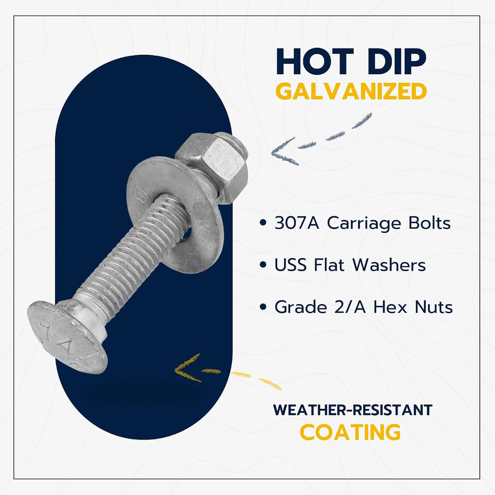 3/8" x 2-1/2" (50 Pack) Galvanized Carriage Bolt Kit, Grade 307A, H...