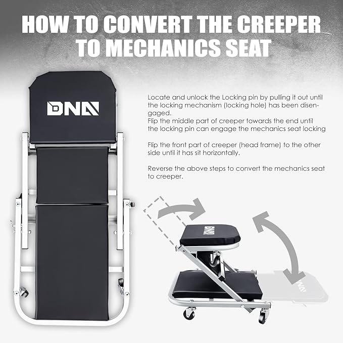 ‎DNA MOTORING TOOLS-00185 36 Inches 2 IN 1 Rolling Folding Car Creeper/Seat (...