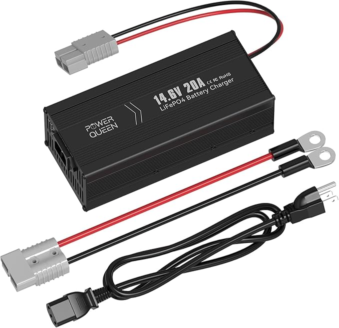 Power Queen 14.6V 20A LiFePO4 Battery Charger, 2-Stage Automatic Smart Battery