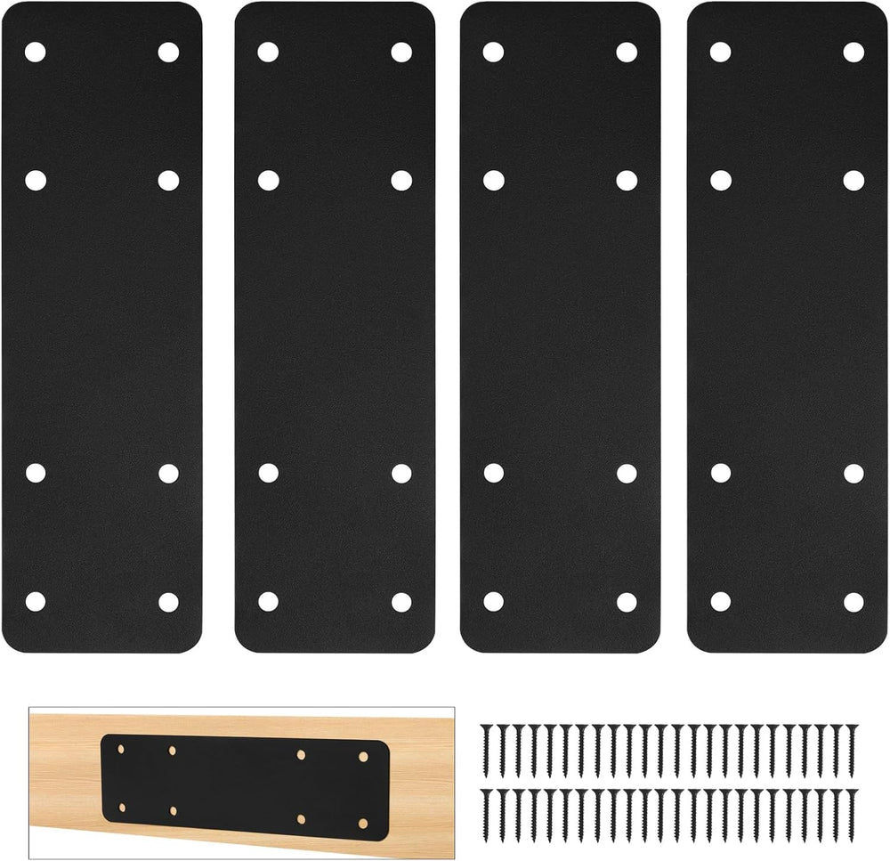 4 Pcs 10"x3" Straight Steel Plate for Wood, 3MM, Black