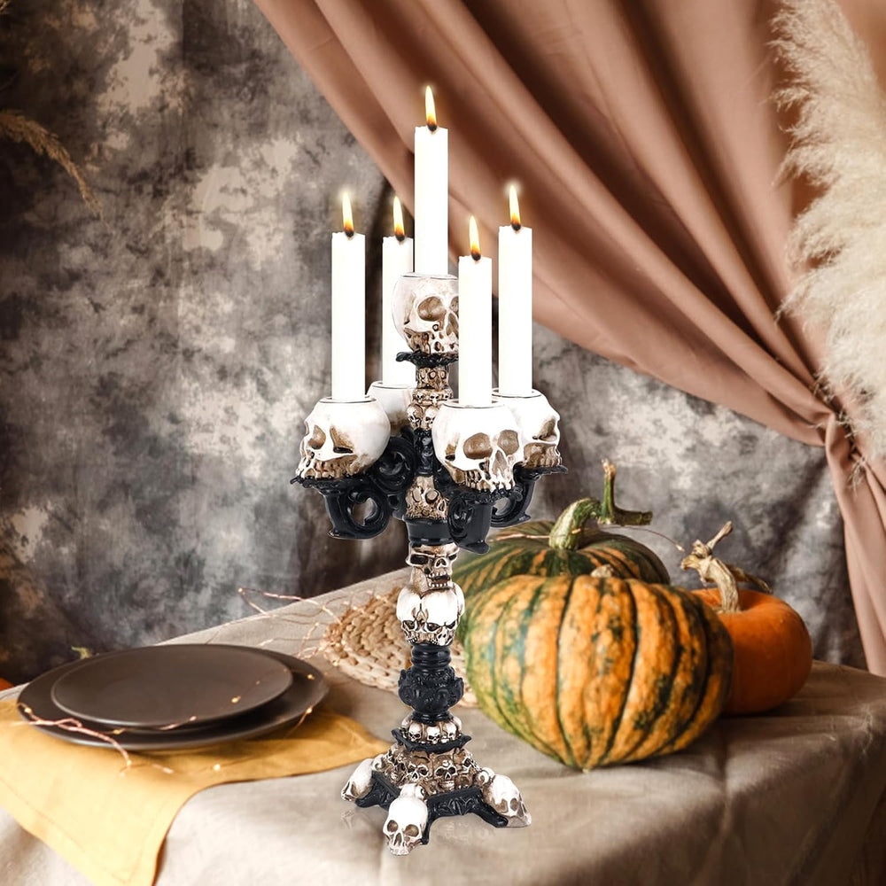 Skull Candle Holder for Halloween Decoration, Resin Gothic Skeleton Head Cand...