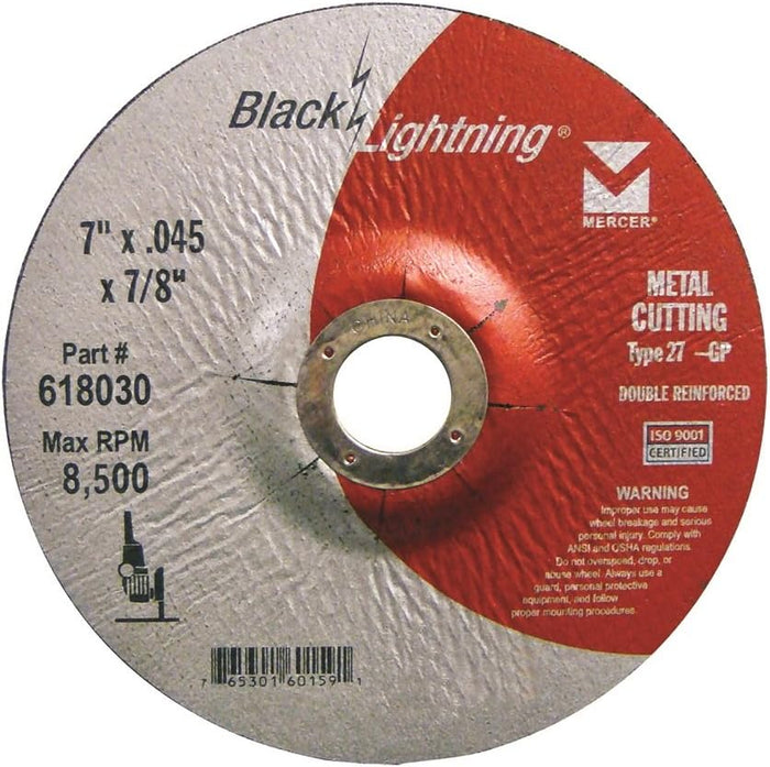 Mercer Industries 618030 - 7" x .045 x 7/8" Type 27 Black Lightning Cut-Off Wheels for Metal (25 pack)