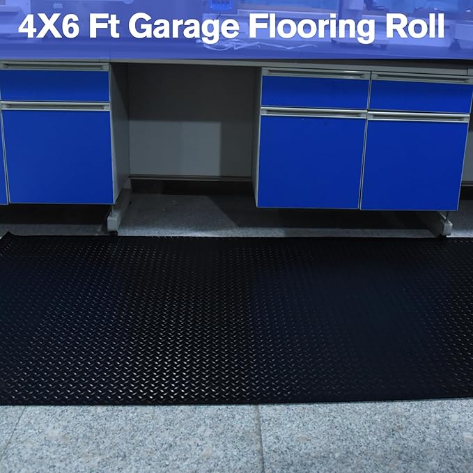 4X6 FT Garage Floor Mat， 2.5 Inch Thickened Diamond Plate Flooring Roll