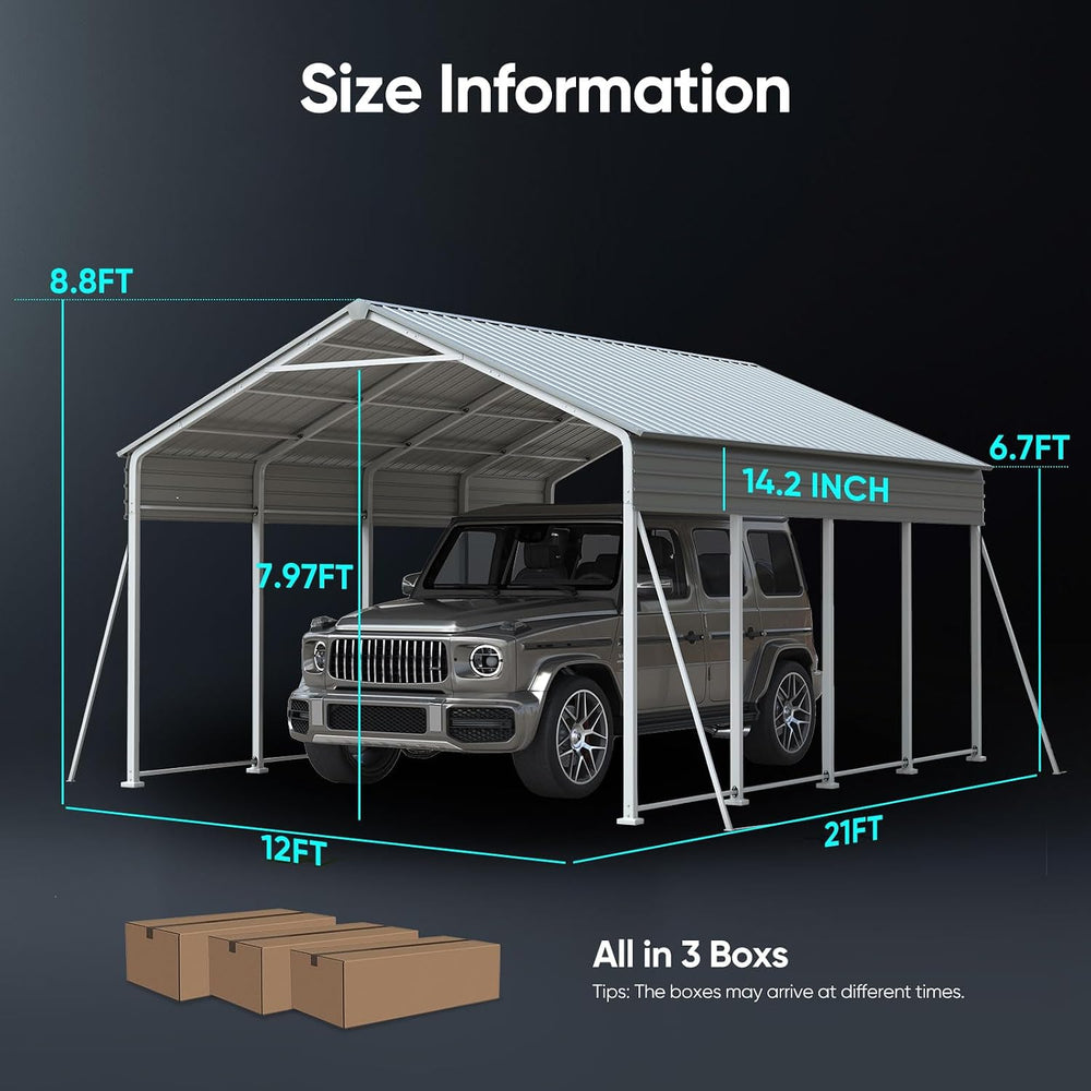 ADVANCE OUTDOOR 12x21 FT Heavy Duty Metal Carport with Vertical Roof, Pre-Dri...