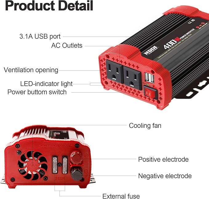 400W Car Power Inverter, DC 12V to 110V AC Converter