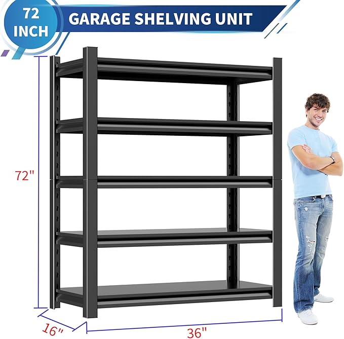 2 Set Garage Shelving Unit 72"H3000bls Heavy Duty Storage Shelves Easy A...