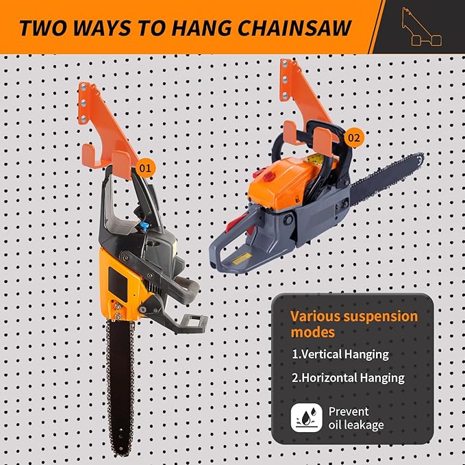 Chainsaw Holder, 3 Pack Wall Mounted Chainsaw Hanger, Scratch-Resistant Chain