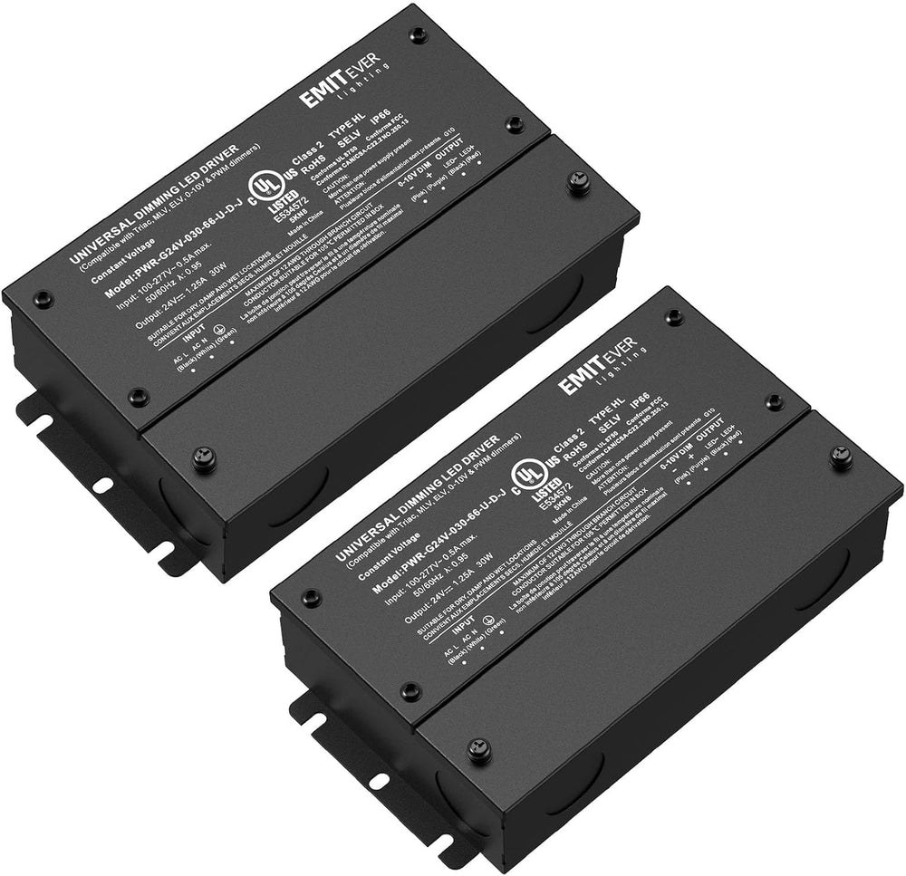 EMITEVER Dimmable Led Driver, 2 Packs 30W AC 110V-277V to DC 24V Transformer