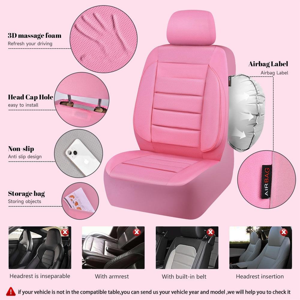 CAR PASS Pink Leather Seat Covers Full Set Universal Water Resistant 3D Foam ...