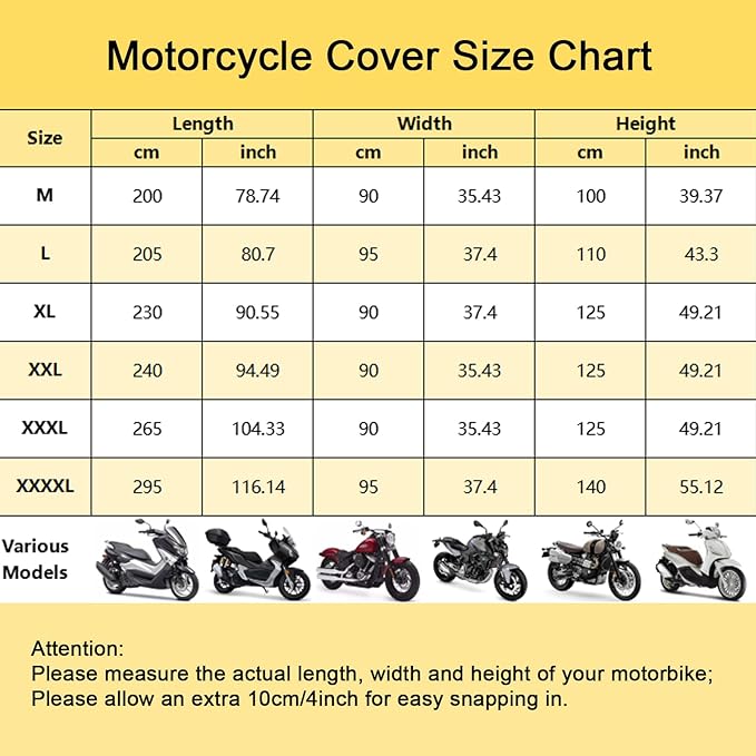 Motorbike Cover for Outside Storage, 300D Oxford Waterproof Motorcycle Scooter