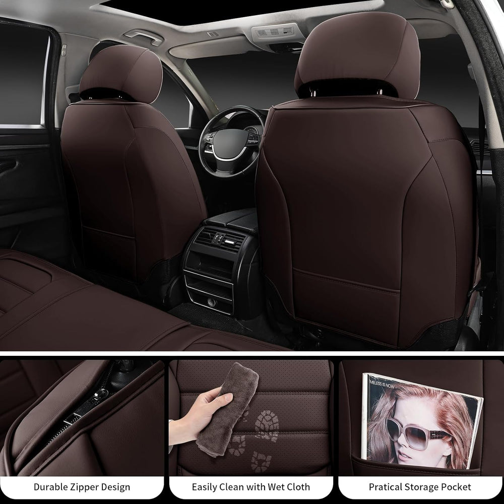 Brown Car Seat Covers Full Set, Universal Faux Leather Seat Covers for Cars 5...