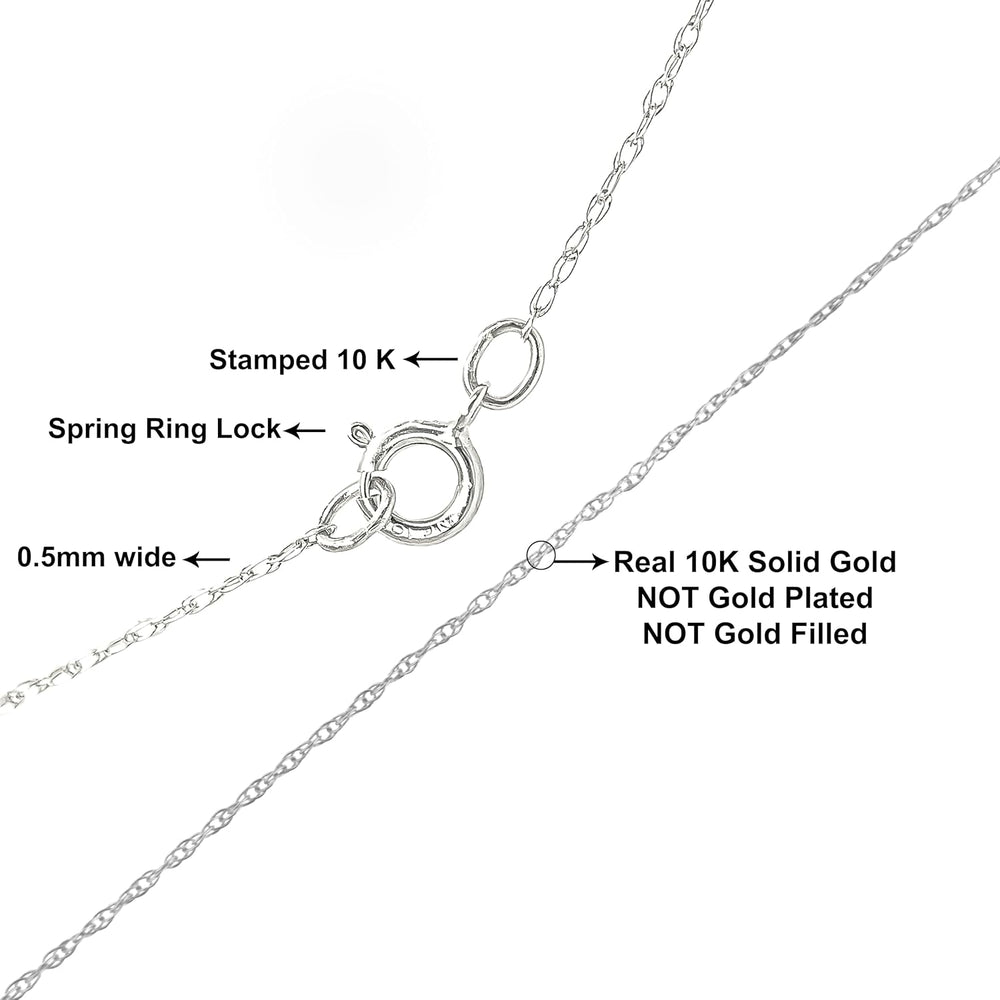 Solid 10K White, Rose or Yellow Gold 1/2 mm Slim and Dainty Rope Chain Neckla...