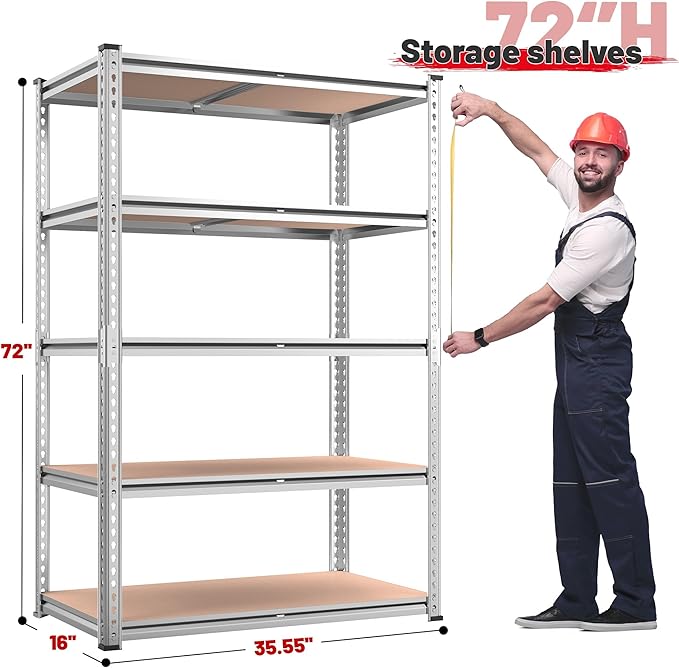 REIBII 2020LBS Garage Shelving Heavy Duty Metal Shelving 5 Tier Storage Shelv...