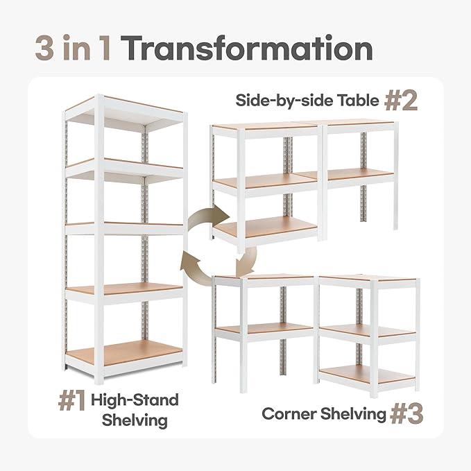 HOMEDANT House 5 Tier 24.1" W Laminated Metal Shelving Unit Adjustable S...