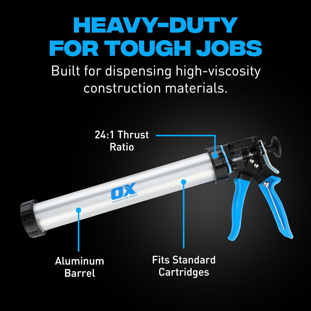 OX Professional Sausage Caulk Gun - 24:1 Thrust Heavy Duty Caulking Gun