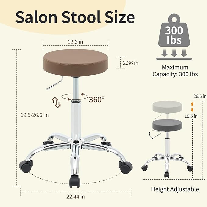 Salon Rolling Chair, Adjustable Stools