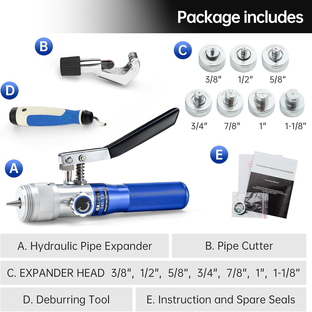 HVAC Hydraulic SWAGING tool kit for copper tubing Expanding 3/8 inch to 1-1/8...