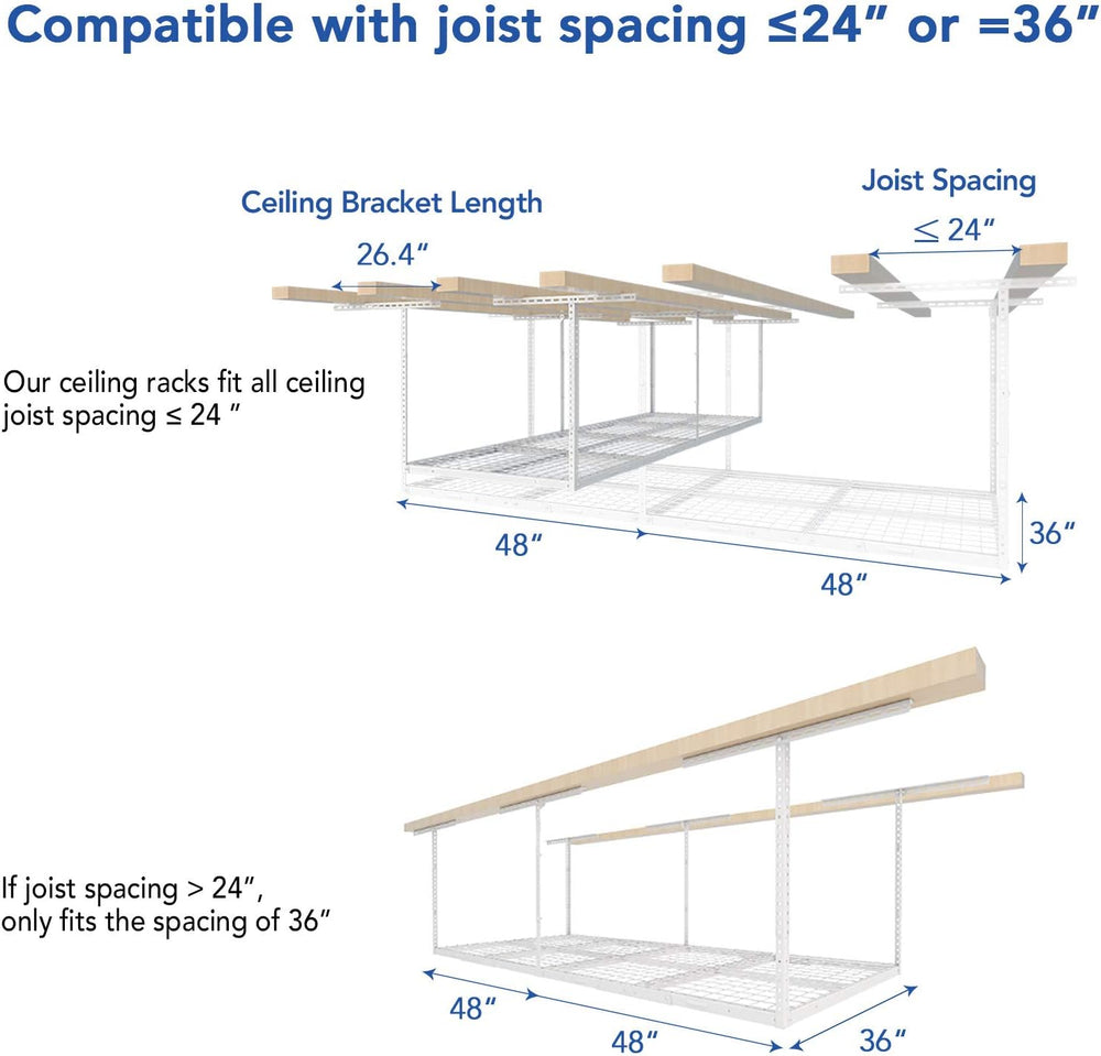 FLEXIMOUNTS 3x8 Overhead Garage Ceiling Storage Rack Organization, White