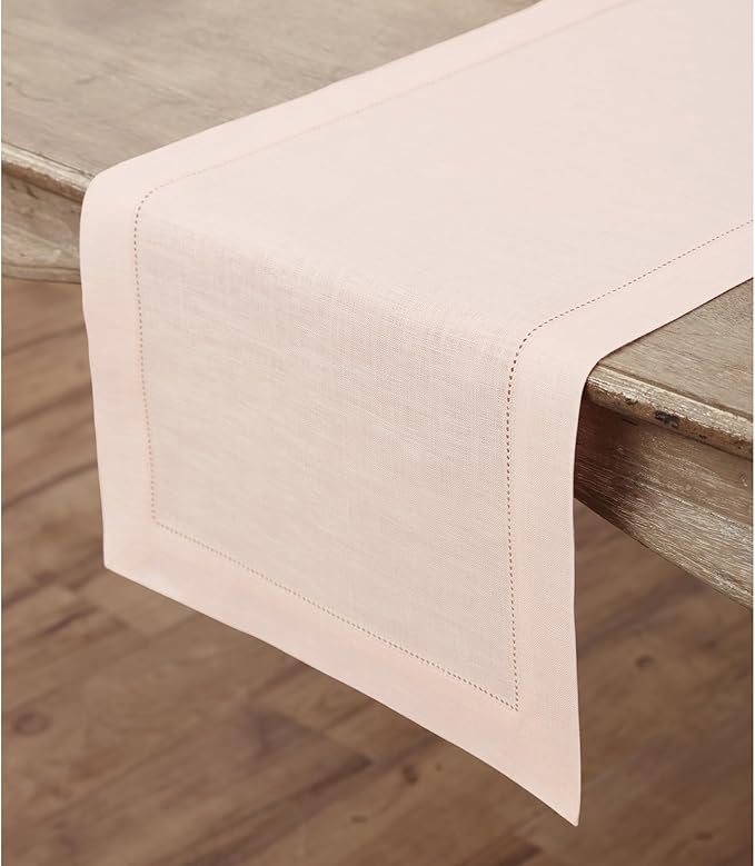 Solino Home Linen Pink Table Runner 144 Inches Long - 100% Pure Linen Extra L...