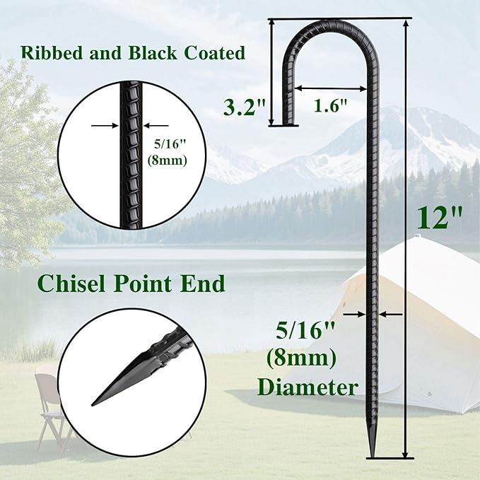 Rebar Stakes 12 Inch J Hook Ground Stakes Heavy Duty 30 Pack Chain Link Fence