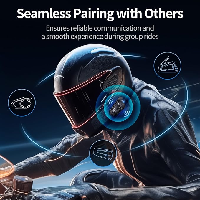 Motorcycle Helmet Bluetooth Headset, 10 Way 2KM Helmet Communication System (...