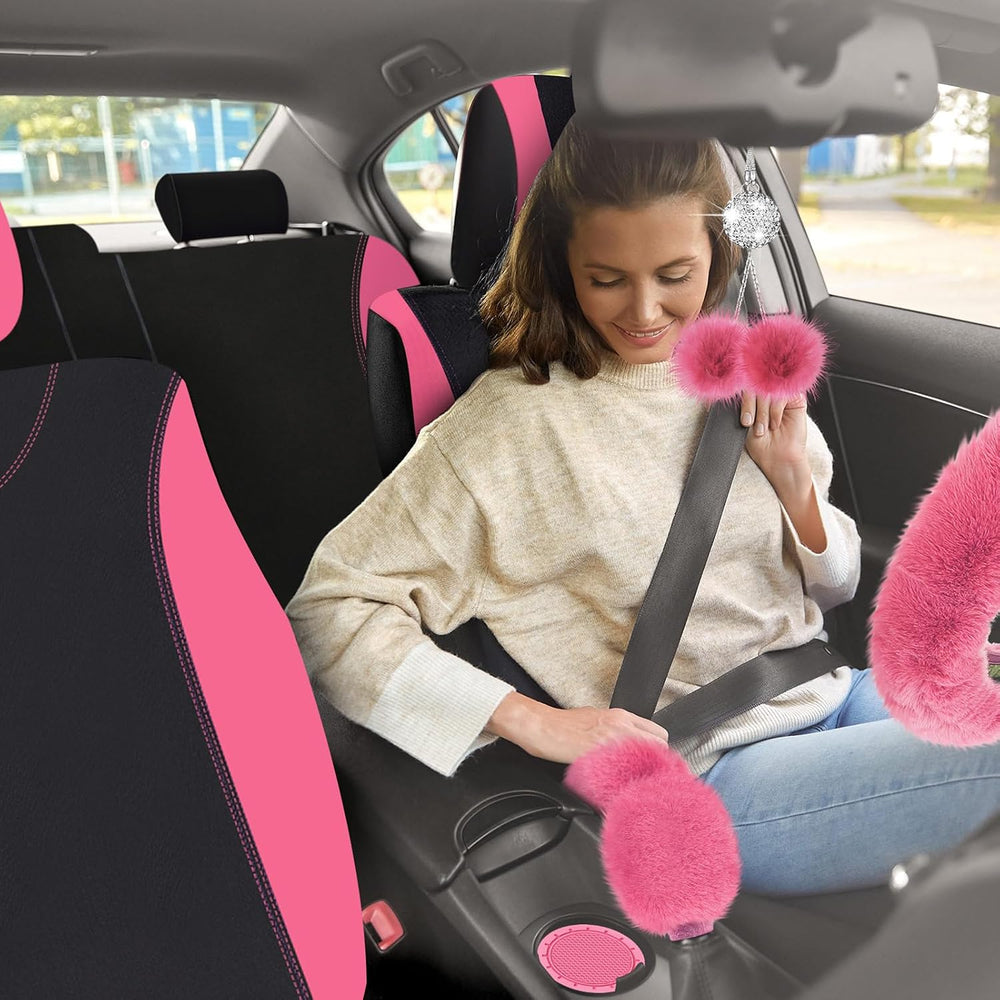Woanger 47 Car Seat Cover Full Set Car Accessories for Women, Pink Black