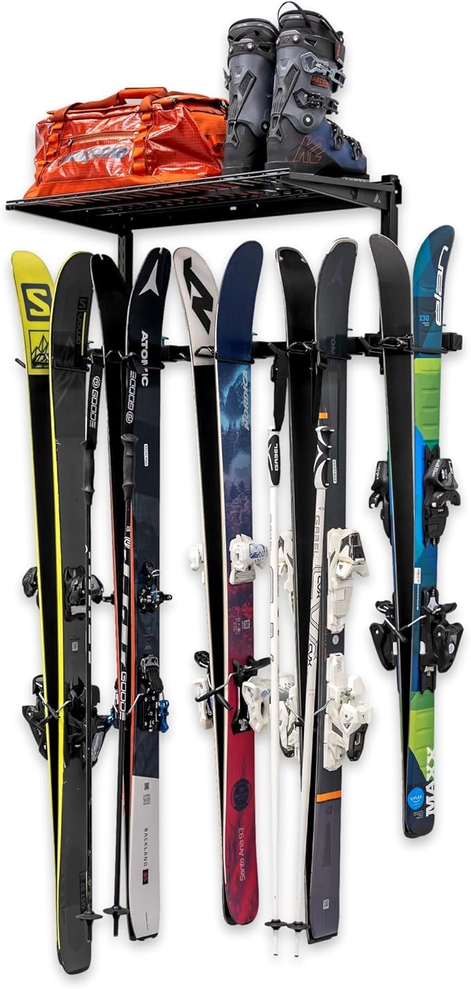 StoreYourBoard Lone Peak Ski Storage Rack and Wall Shelf, Holds 5 Pairs of Skis