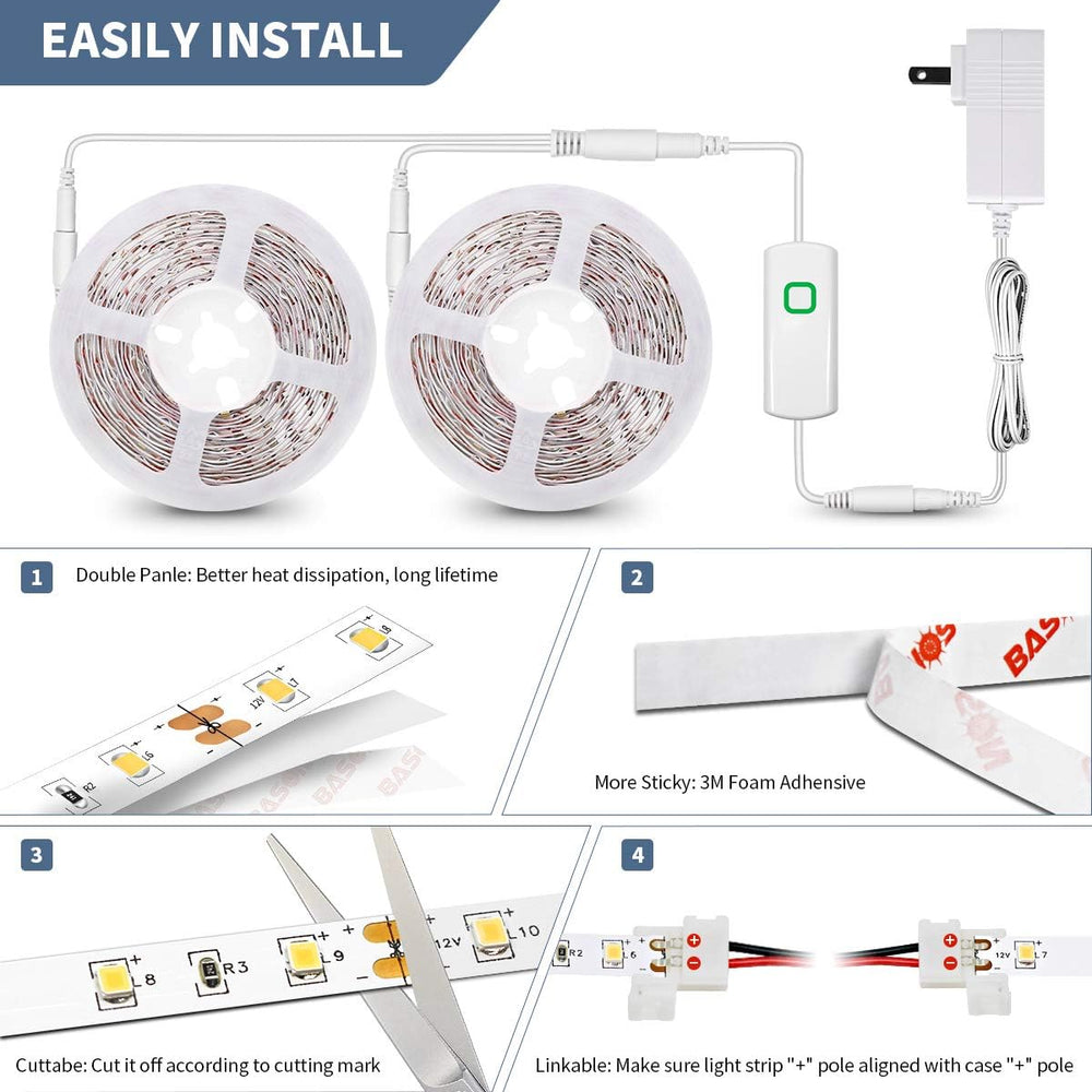 Led Strip Lights 50.5ft Warm White Dimmable Led Light Strip Flexible Rope Lig...
