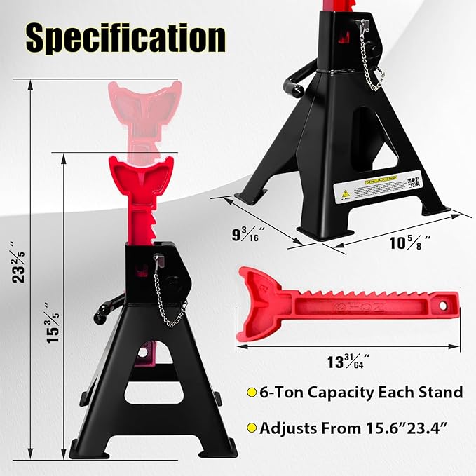 6 Ton Jack Stands, 15.6"-23.4" Adjustable