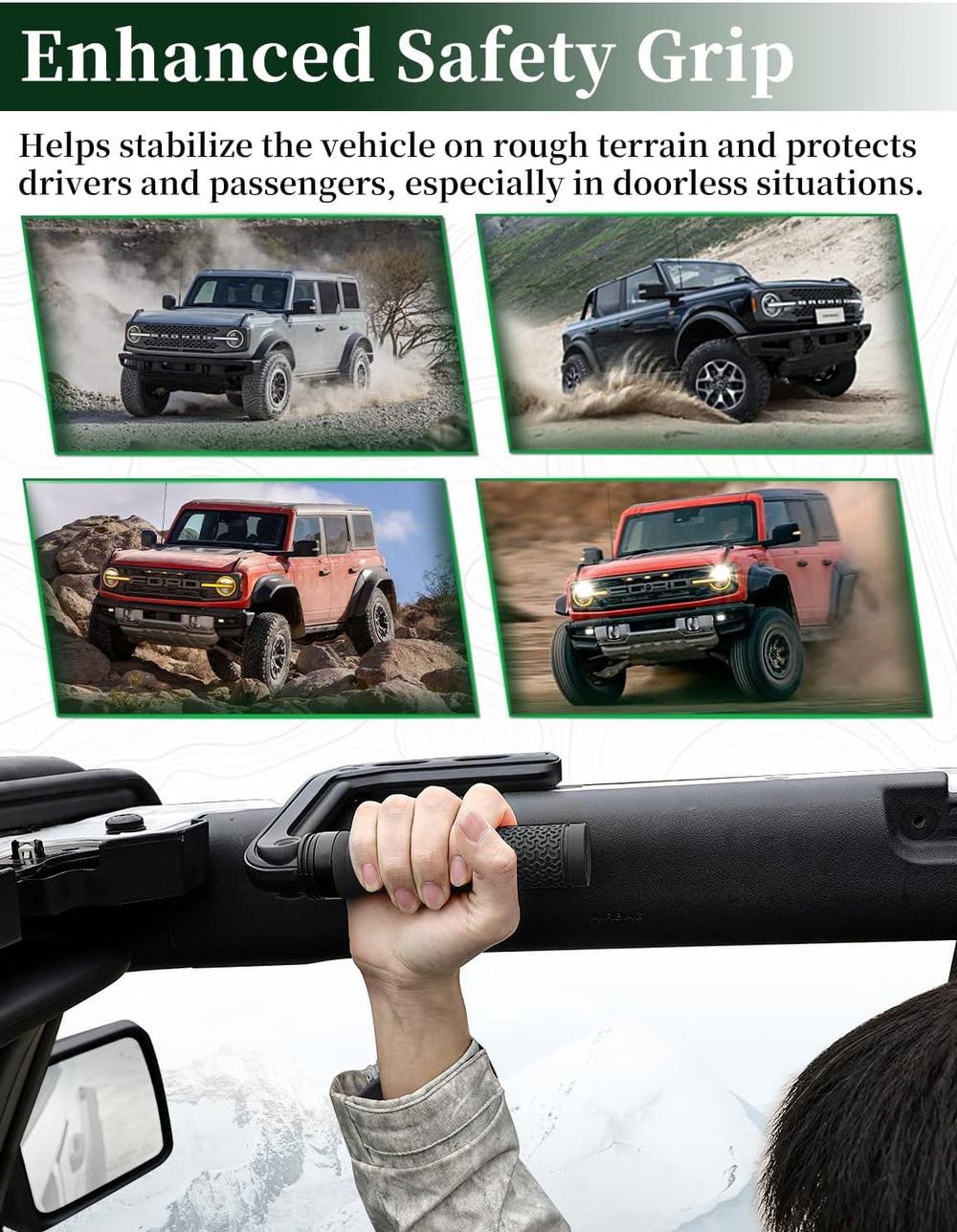 JROAD Bronco Aluminum Grab Handles Roll Bar Non-Slip Grip HandlesCompatible w...