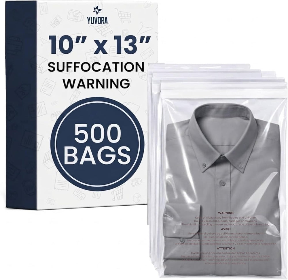 10x13 Inch Clear Poly Bags with Suffocation Warning (500 Count) – Permanent S...
