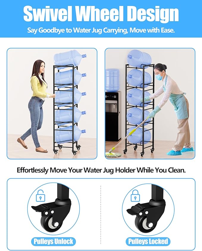 5 Gallon Water Jug Holder, Movable 5 Tier Heavy Duty Water Rack