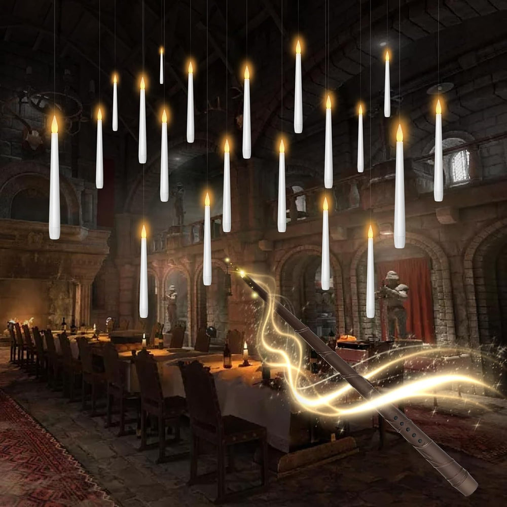kakoya Flameless Floating Candles with Wand，20 Pcs Magic LED Hanging Taper Ca...